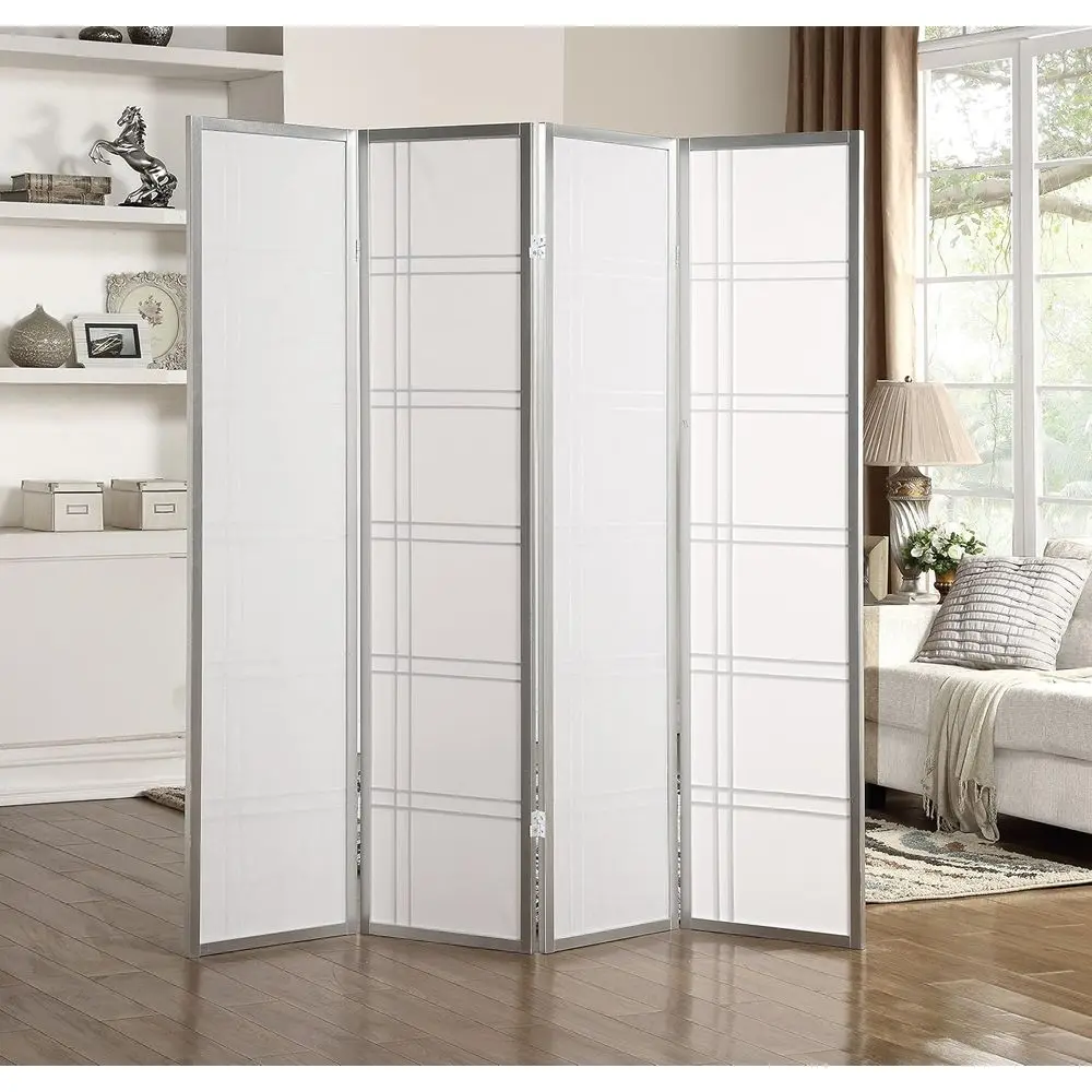 4-Panel Silver Room Divider, Seto Style