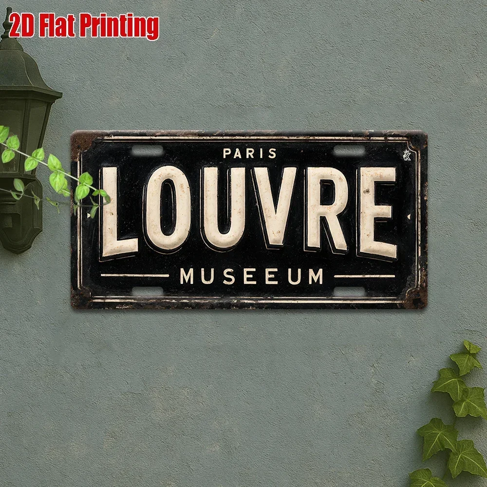 2D Flat - 1pc Vintage Louvre Paris Aluminum License Plate | 2D Flat Printing, Wall Hanging, Perfect for Cultural Walls, Trave