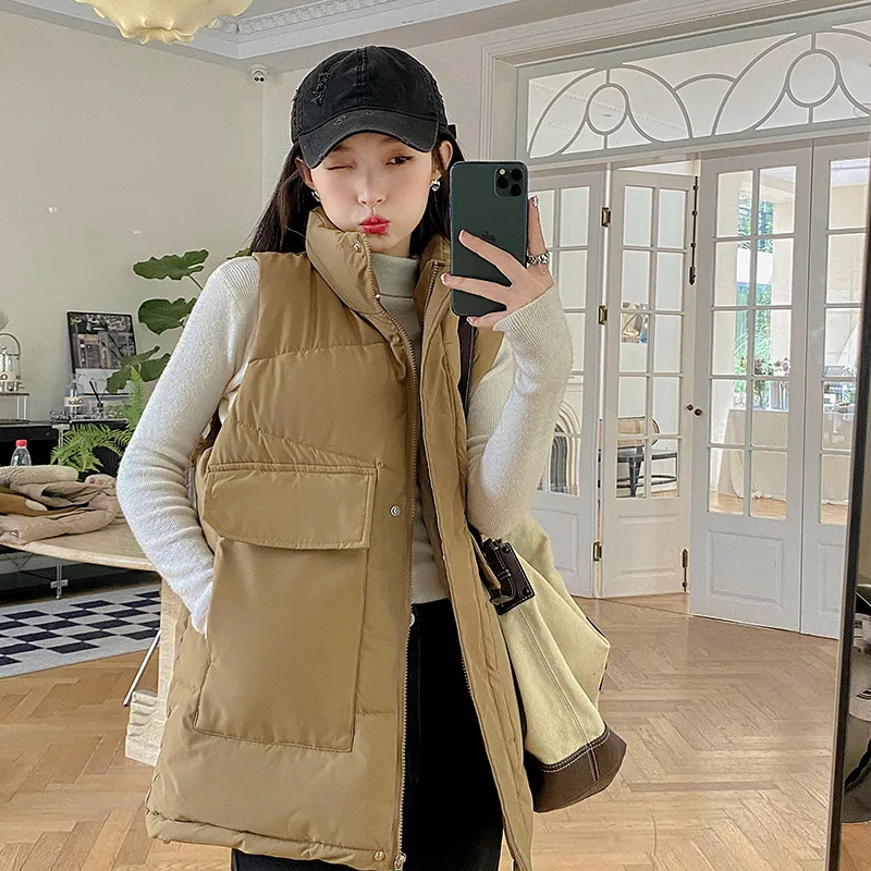 Down Cotton Vest Coat Women Fall Winter Thick Warm Cotton Waistcoat Female Casual Loose Padded Puffer Jacket Sleeveless Outwear