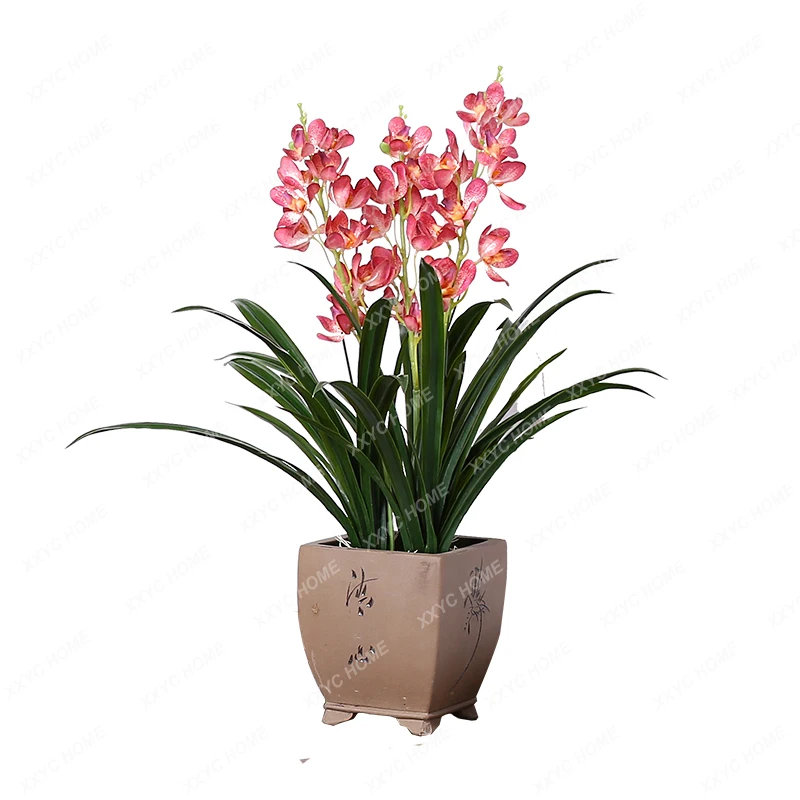 

Artificial Orchids Pot Plant Bonsai Bedroom Home on-the-Ground Green Plant Big Decorations Living Room Fake Flower