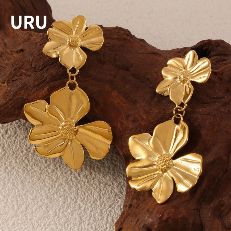 Modern Jewelry Vintage Temperament Metal Gold Color Flower Earrings For Women Female Gifts Simply Design Accessories