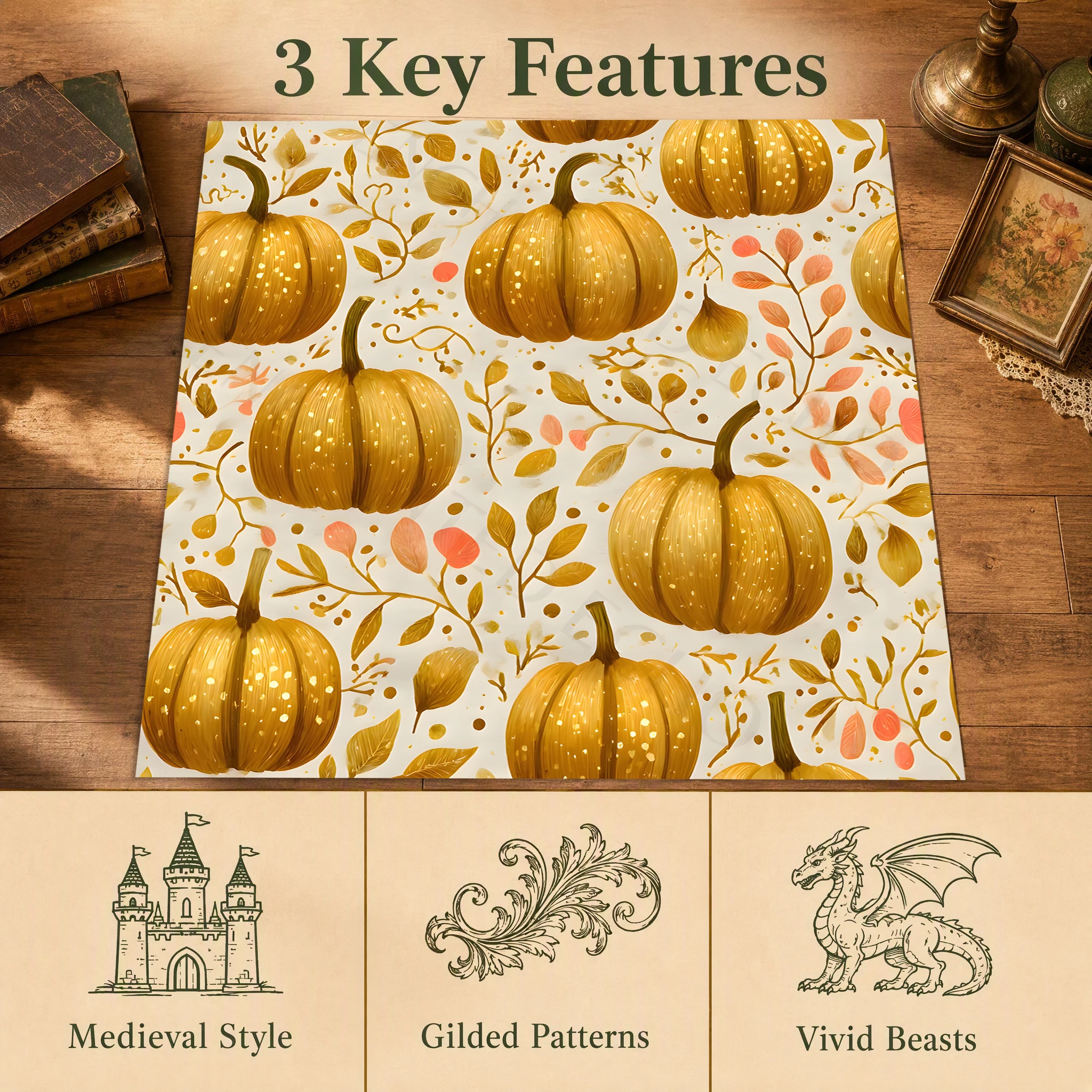 Creamy White Base Pumpkin Print Velvet Area Rug, Fresh Harvest Theme, Autumn Winter Home Decor for Living Room Bedroom Entryway