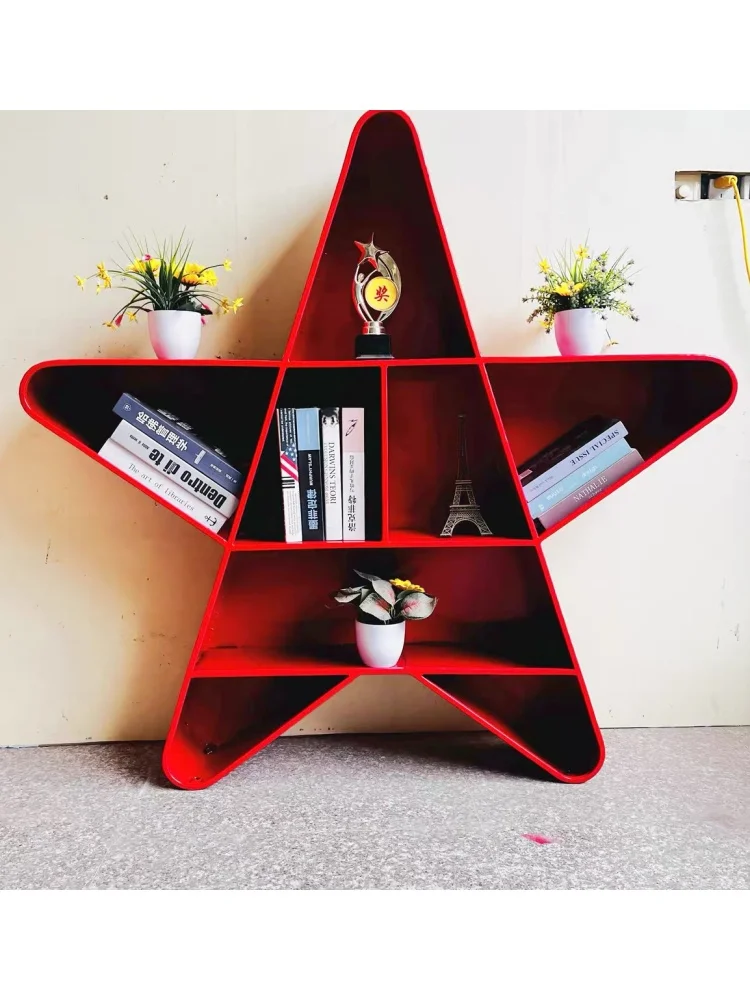 Red Pentagram Bookshelf Cultural Display Propaganda Stand Party Member Activity Room Bookcase Party Building Room Shelf