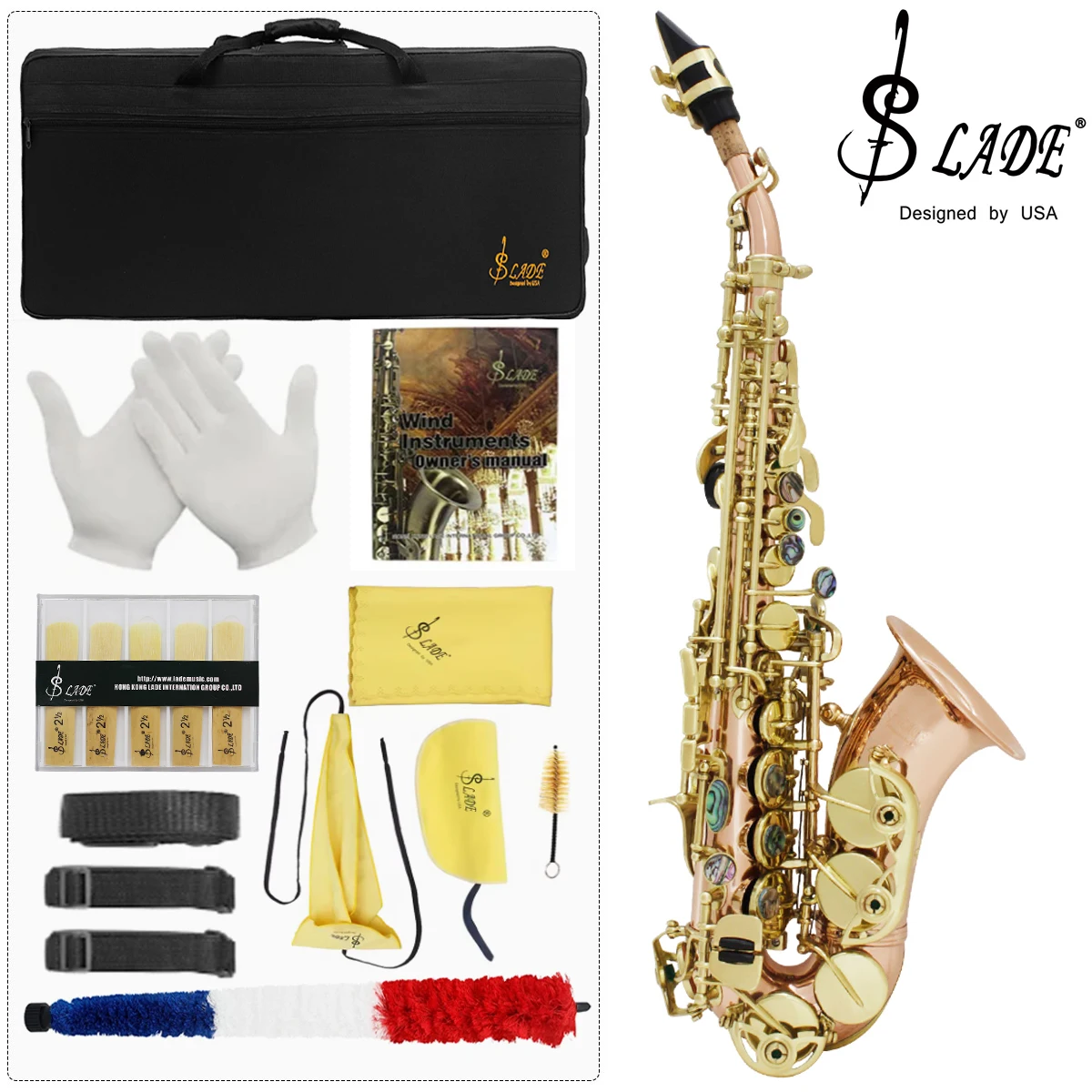 SLADE B-Tone Soprano Saxophone Small Phosphor Bronze Saxophone Set for Adult Student Beginner with Box Reeds and Cleaning Kit