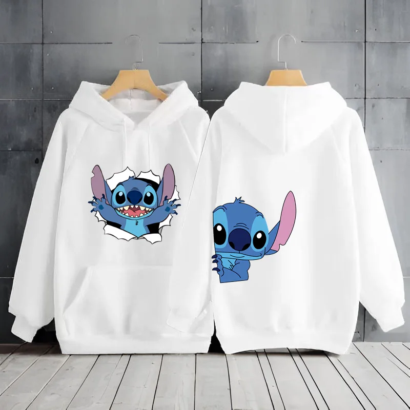 Feminino Disney Lilo e Stitch Camisola de manga comprida, roupa casual Y2K, capuz fofo, roupa de mulher