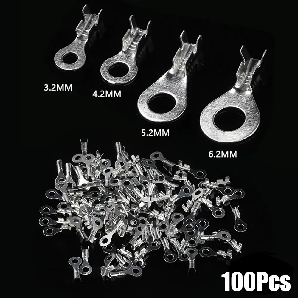 100Pcs Durable M3/M4/M5/M6/M8 DJ431 Terminal Block Brass Tinning Ring Lugs Ring Eyes Non-insulated Assortment Kit