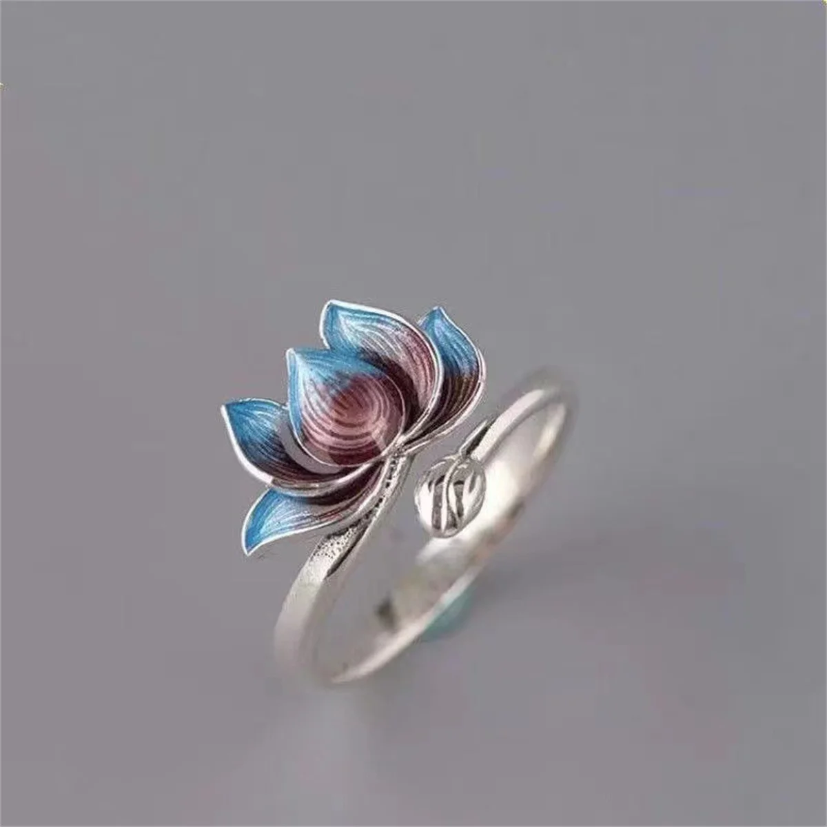 Retro Chinese Lucky Design Opening Rings For Women Silver Color Good Luck Lotus Flower Koi Fish Finger Ring Friendship Jewelry