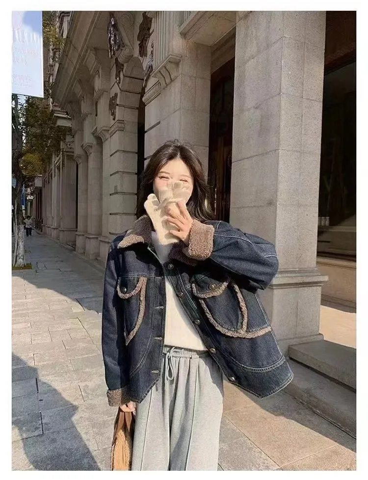 معطف الدنيم حزام الفراء أفخم المرأة الشتاء قابل للتعديل مبطن س الرقبة اصطف محب كلية الثقافات الفرعية التجمع الاجتماعي الحضري يوميا #3