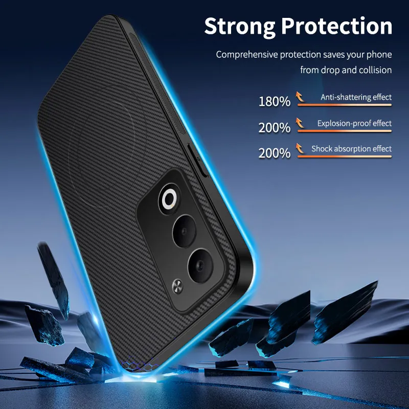 For Magsafe Carbon Fibre Phone Case for Redmi 15 Redmi15 Lens Protection Soft Bumper Cover for Xiaomi Redmi 15 Wireless Charging