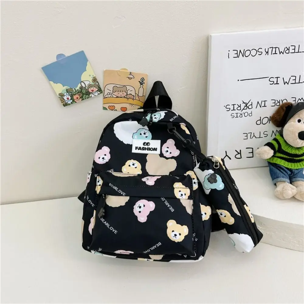 Mochila de oso con letras para niños, bolso de nailon colgante para estudiantes, bolso escolar de almacenamiento, bolso de hombro de dibujos animados de gran capacidad