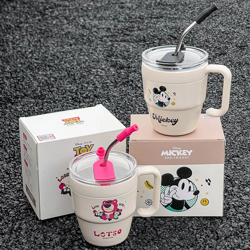 Disney Mickey Tumbler with Handle Straw Lid Stainless Steel Cute Vacuum Insulated Car Mug Double Wall Thermal Iced Travel Cup