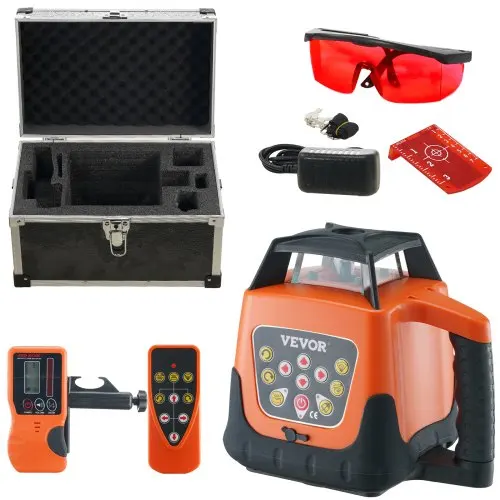 VEVOR Red Laser Level 360 Rotary Self Leveling Measuring Automatic Rotating Red Beam with Receiver Remote Control Carrying Case