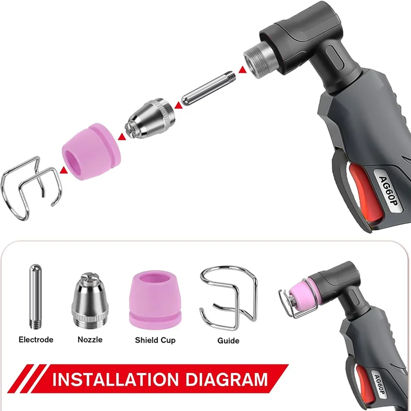 Hot Sale-50 Piece AG60P Plasma Cutter Consumables Kit Includes Cutting Torch Tips And Nozzles - Compatible With AG60, WSD60