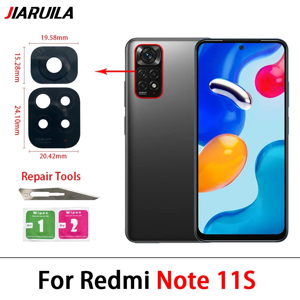 50Pcs，For Xiaomi Redmi Note 11 11S 11T 11E 10 10S 9 9S 8T 8 Pro Camera Glass Lens Back Rear Camera Glass Lens with Glue Repair