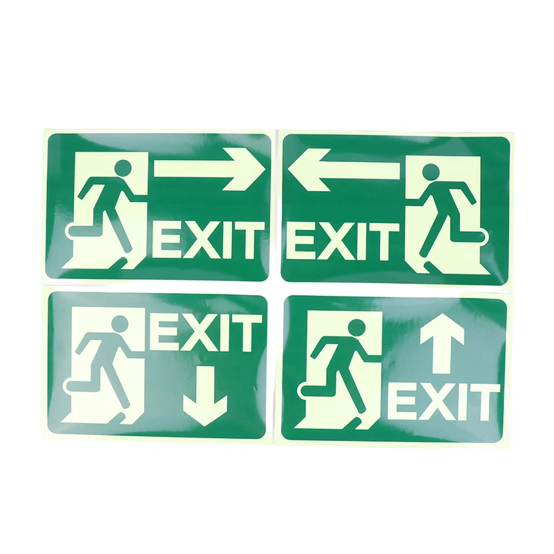 200x300mm Glow In Dark Exit Signs Luminous Security Sticker Safety Adhesive Fire Evacuation Directional Night Visibility Signage