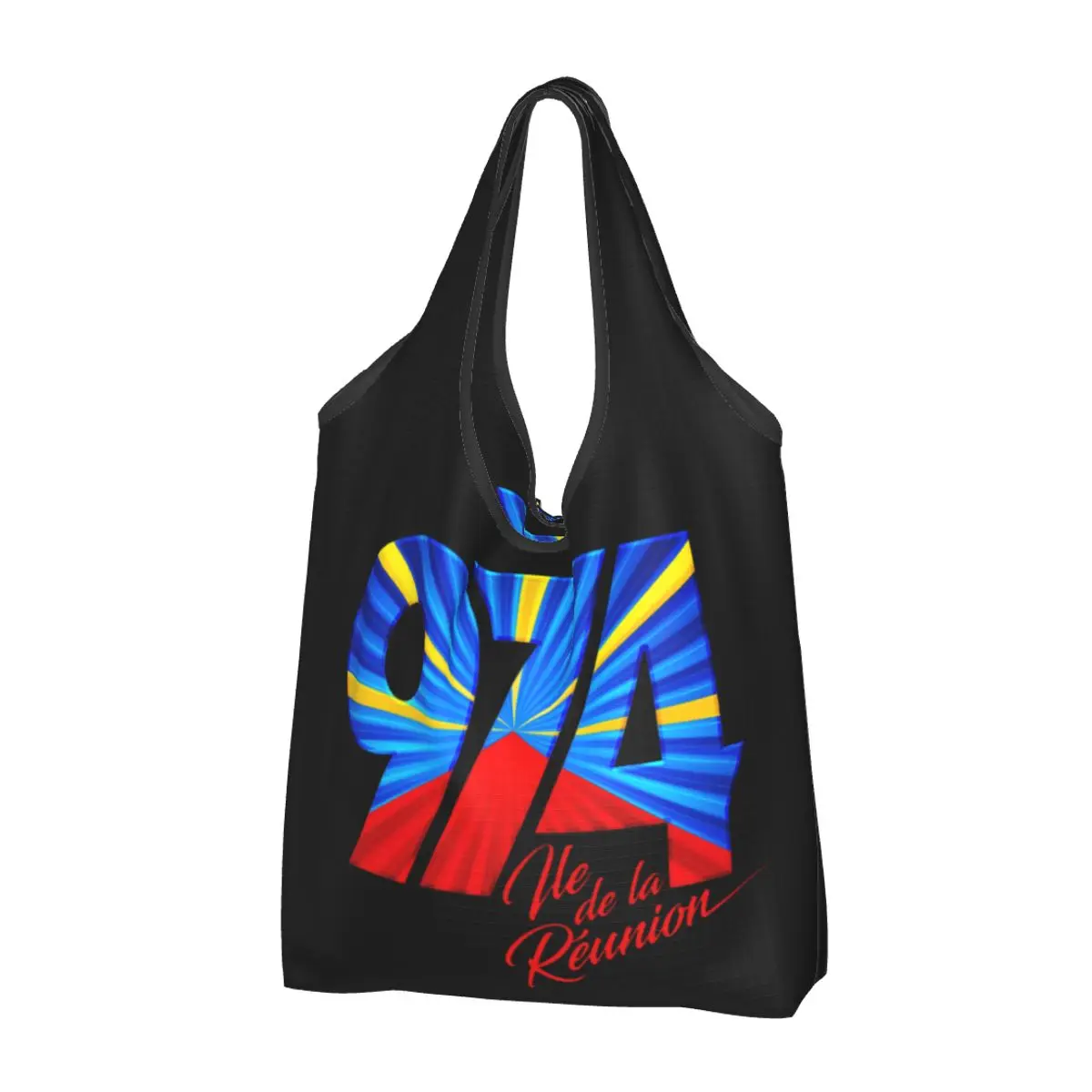 

Custom 974 Reunion Island Logo Shopping Bag Women Portable Big Capacity Groceries Reunionese Proud Tote Shopper Bags