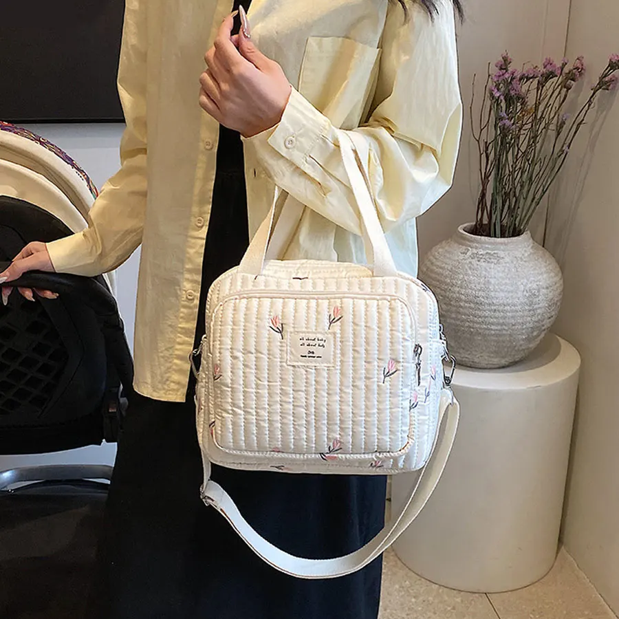 Baby Mommy Bag Polyester New Embroidered Little Bear Mother and Baby Bag Large Capacity Outward Crossbody Bag