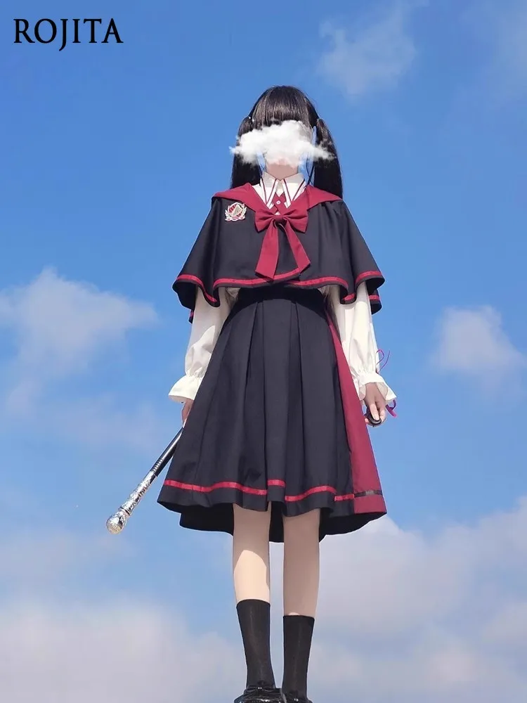 

Halloween Costume Black Magic Cloak Shirt Short Skirt Set Witch JK Skirt Japanese Lolita Short Cloak + Shirt + Short Skirt