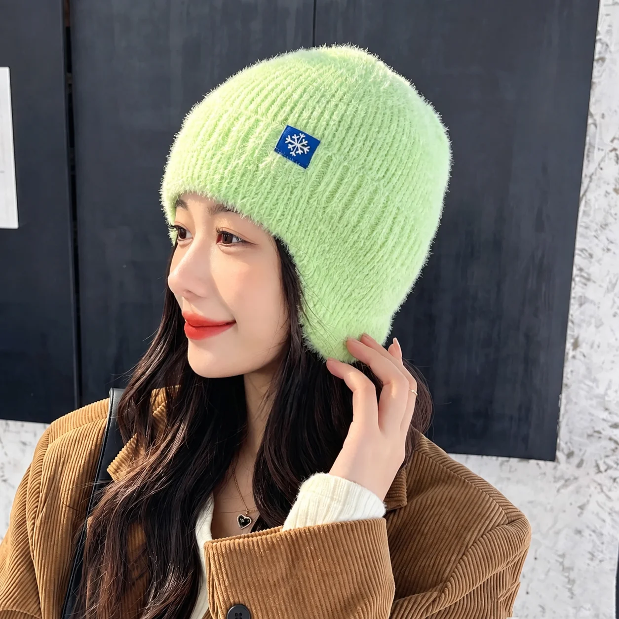 Skullies Beanie Warm Knitted Ear Flap Beanie Mink Knit Hat Unisex Fleece Lined Beanie For Camping Men And Women Cold Weather