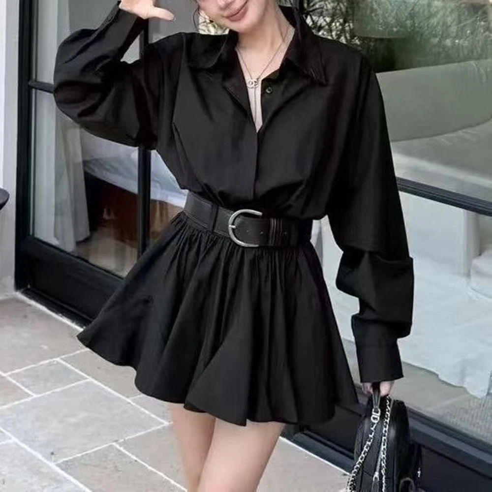

Korean POLO collar shirt dress women's 2025 autumn new high-end waist thin long-sleeved short skirt