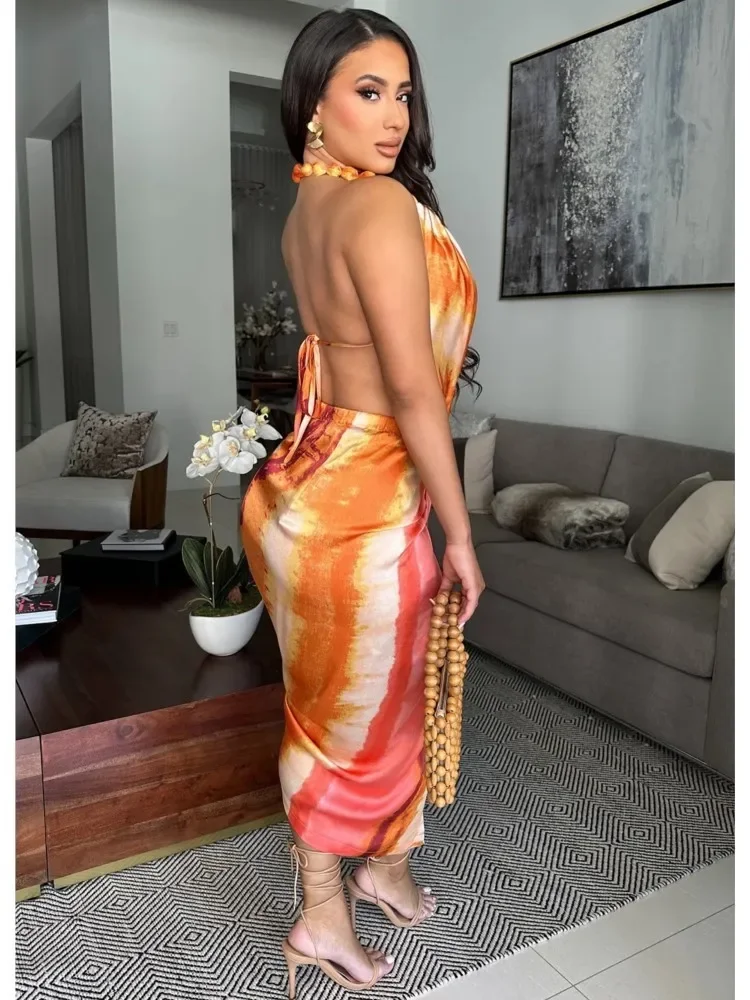 Été couverture Ups femmes maillot de bain Spaghetti sangle sans manches Robes maillot de bain 2025 nouvelle impression plage vacances Maxi Robes couverture