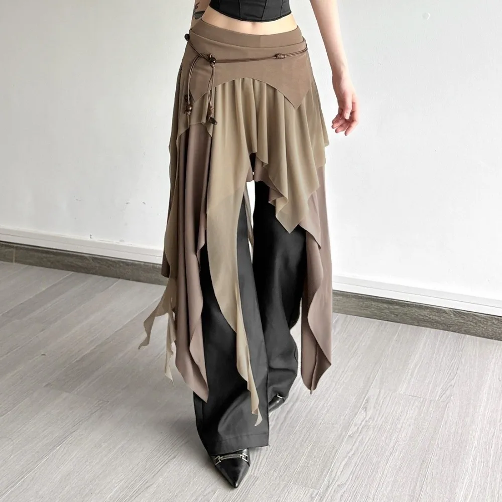 

Chic High Waist Asymmetrical Skirt for Women Irregular Hem Punk Style Midi Skirt Layered Flowy Long Skirt Casual Wear