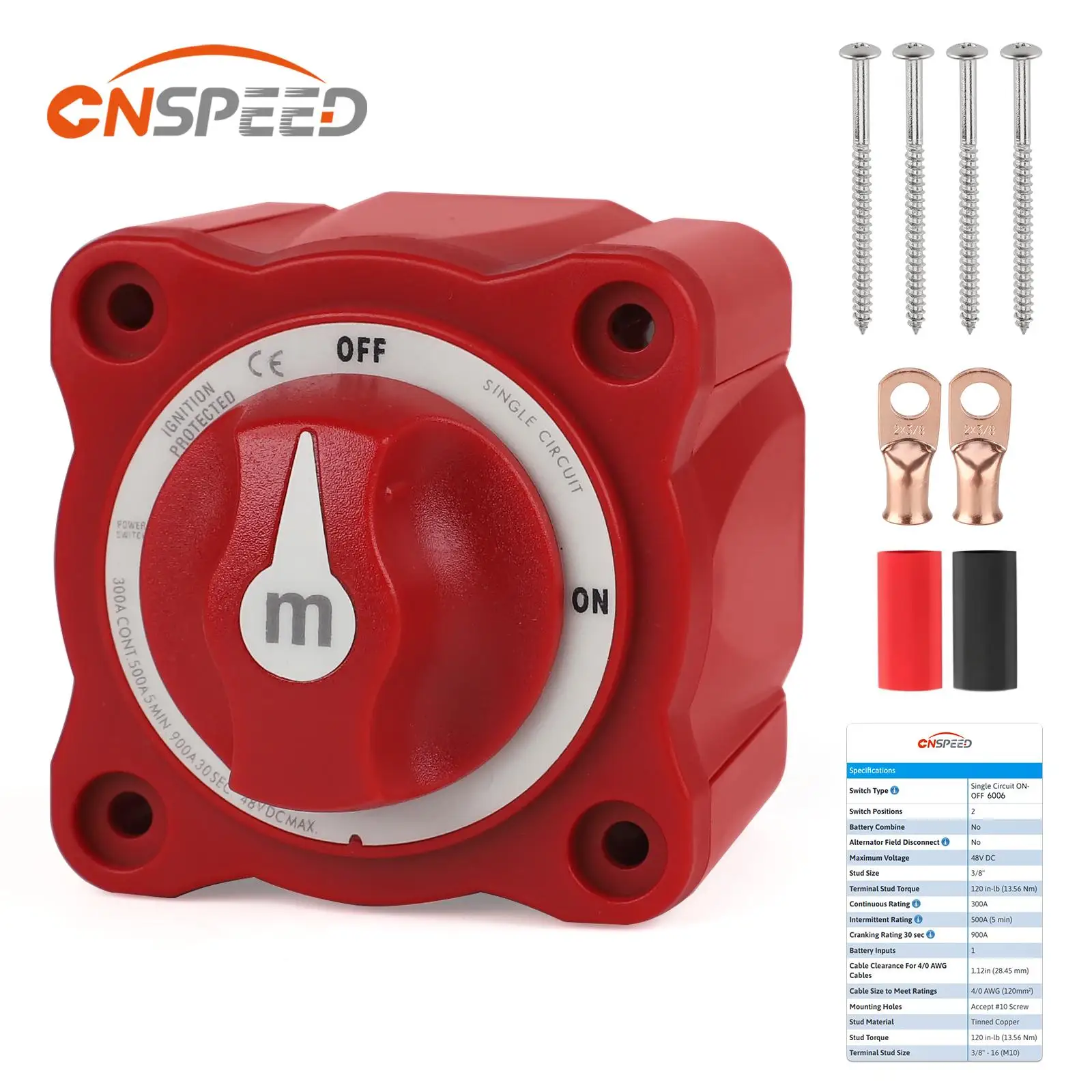 

300A 12V-48V Car RV Marine Boat M-Series Single Circuit Battery Disconnect Isolator Cut On/Off Rotary Switch Selector 2 Position