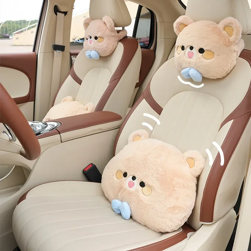 For Toyota Camry Car Seat Cushion Cartoon Rabbit Fur Bear Waist Pillow Universal All-Season Comfortable Auto Seat Pad