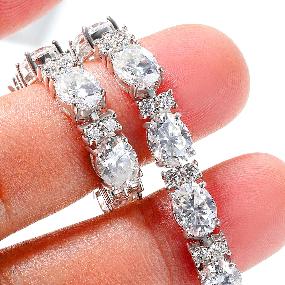 OEVAS Luxury Oval Cut Moissanite Tennis Bracelets S925 Sterling Silver Pass Tester Lab Diamond Hand Chain Wedding Fine Jewelry