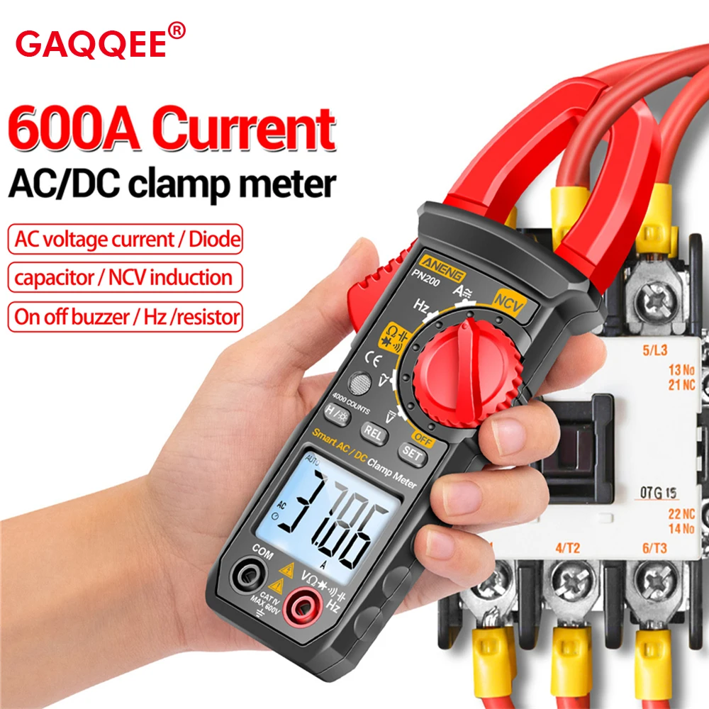 PN200 AC DC 0-600A Multimeter 4000 Counting Electrician Multi-FunctionDigital Clamp Meter Capacitance Resistance Current Tester