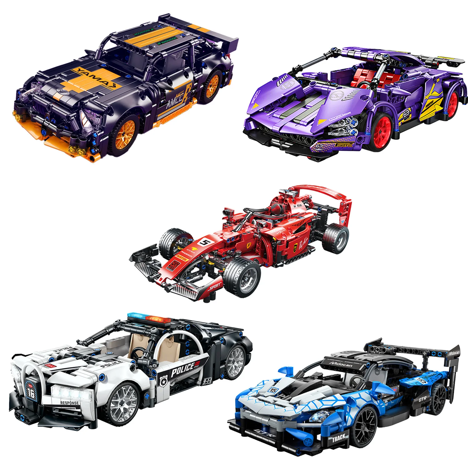 1:18 High-Tech City Racing Series Toys 523PC Building Block Car Sports Car Model Movers Children's Birthday Christmas Gifts