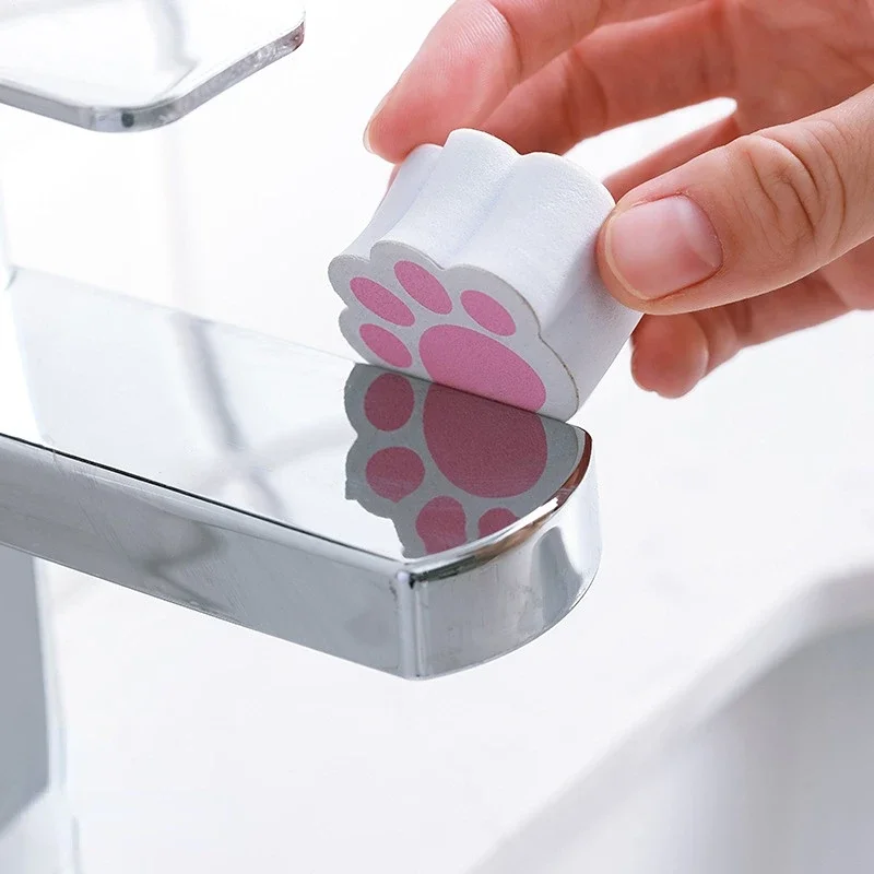 Kawaii Cat Paw Cleaning Sponge Block for Mirror Metal Surface Washbasin Scrubbers Cleaning Tools Kitchen Bathroom Gadgets