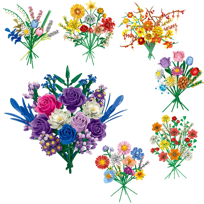 

Rose Orchid Sunflower Building Blocks Small Particle Assembly Creative Flower Arrangement Educational Toy Holiday Bouquet