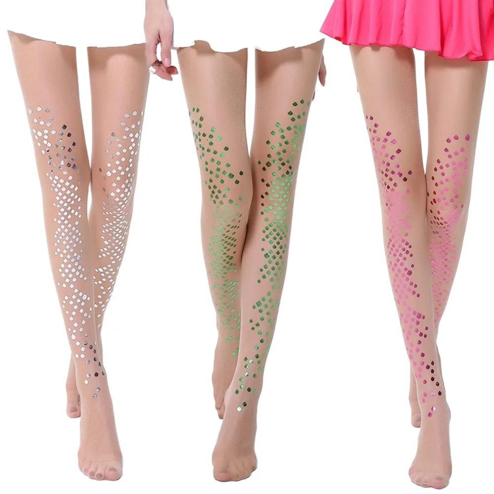 

Summer Ultra Thin Nylon Tights Mermaid Scales Nude Shiny Print Stockings Sequin Snag-Resistant Pantyhose Party Cosplay NightOut