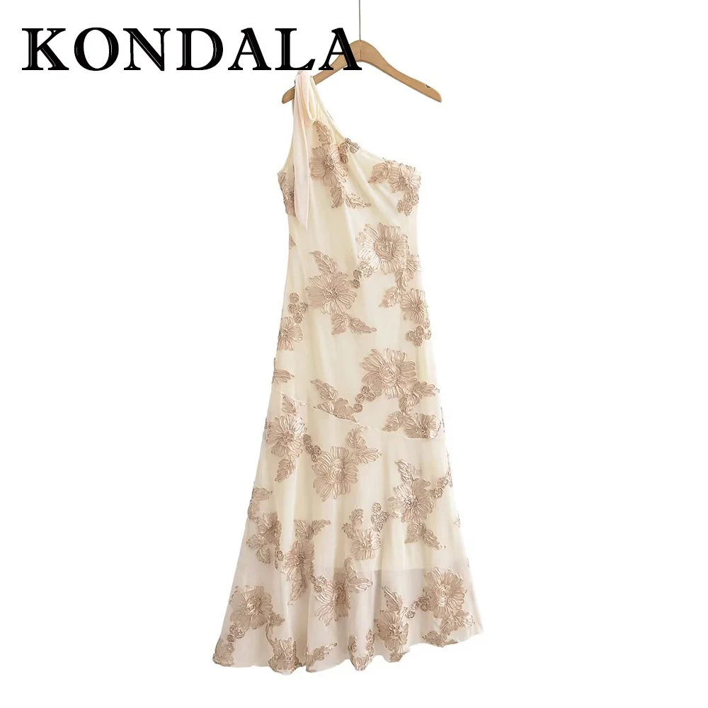 KONDALA Vintage Elegancka Asymetryczna Sukienka Ołówkowa z Kokardą na Ramieniu, Podkreślająca Talia, Moda 2025, Wieczorowa, Plisowana, Suknia Ślubna Vestidos