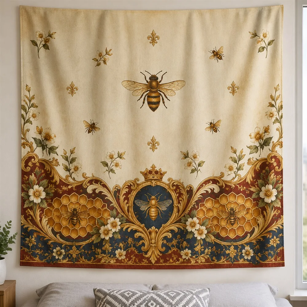 VIKAMA European Bee Honeycomb Tapestry Wall Hanging, European Wall Decor Tapestries for Living Room Bedroom Entryway Dining Room