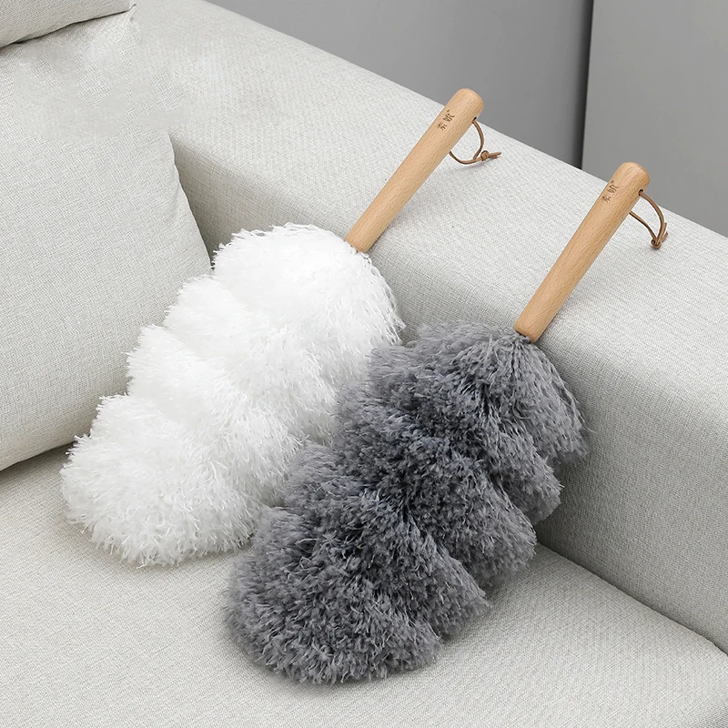 Fiber Duster Easy Clean Electrostatic Adsorption Household Cleaning Accessories Car Interior Cleaning Wood Handle Fiber Duster