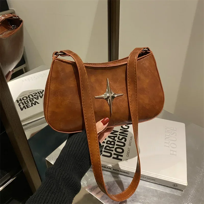 Bolso de hombro simple para axila, bolso con textura versátil y estrella