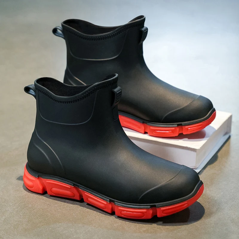 Men's Mid top casual rain boots four seasons new waterproof non-slip outdoor wading fishing water shoes car wash chef rain shoes