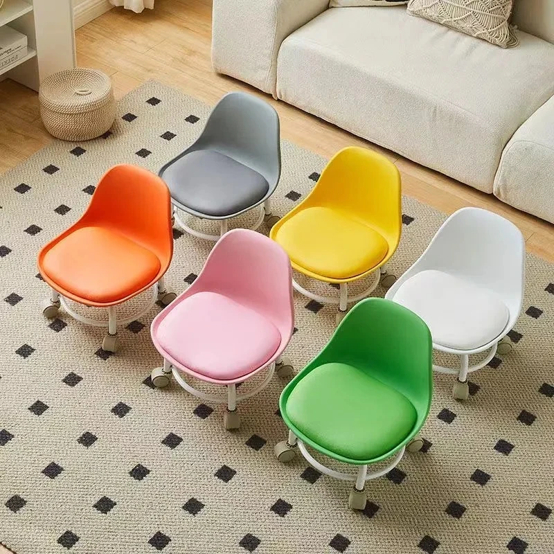 Stool Children\'s Chair Waterproof PU Leather Seats For Children Universal Wheel Children\'s Chair Movable Low Chair With Backrest