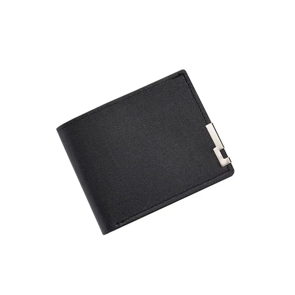 Minimalist PU Leather Men's Short Wallet Two-fold Black Brown Retro Coin Purse Large Capacity Multiple Pockets Men Women