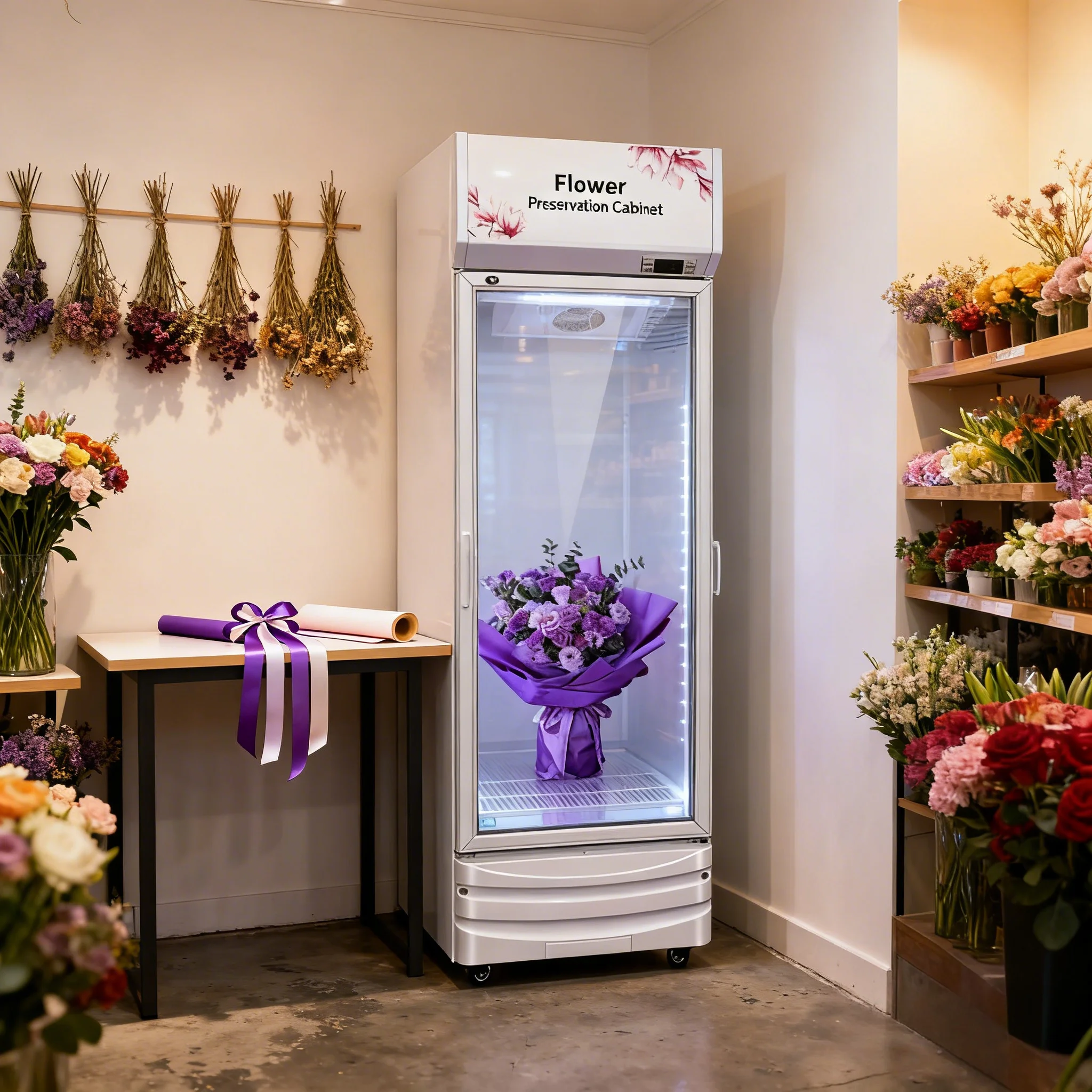 

Высокоэффективный холодильный прилавок для цветов с воздушным охлаждением для супермаркетов, с регулируемыми полками и по заводской цене