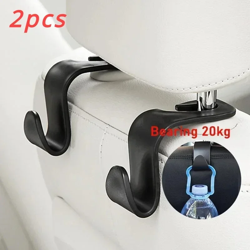 2Pcs Universal Car Seat Back Hooks, Headrest Mount Hidden Hangers, Storage Holders for Auto Interior Grocery Bag Organizing