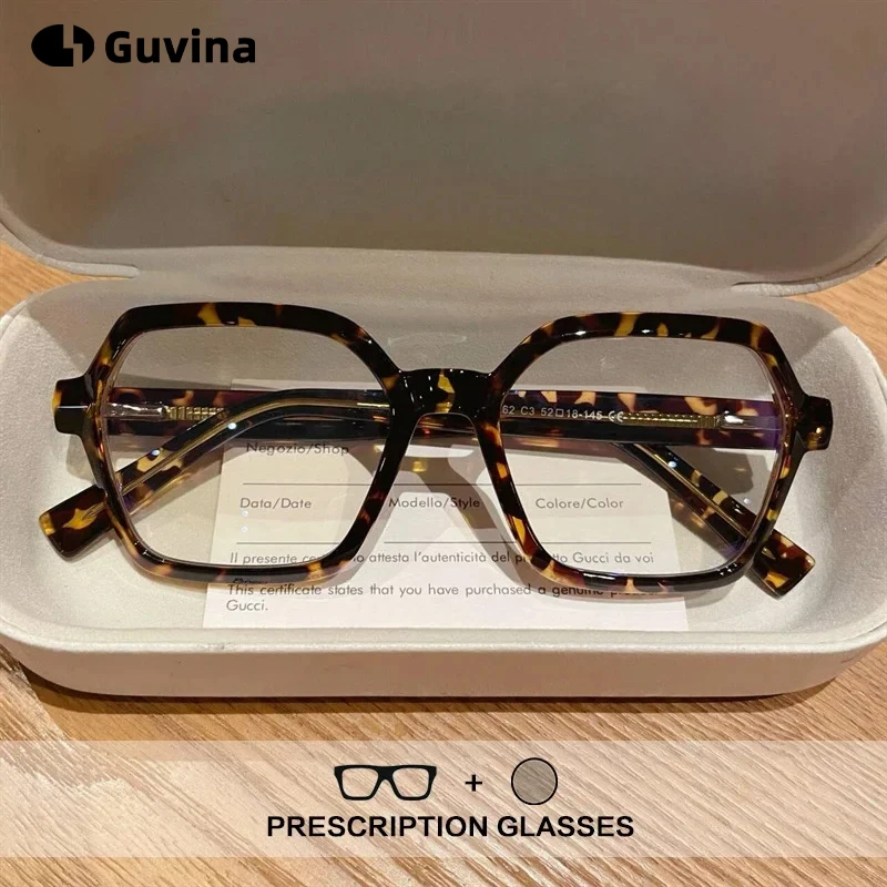 

Guvina Anti Blue Light Reading Glasses Women Polygons Myopia Photochromic Optical Prescription Glasses Frame Luxury Eyewear