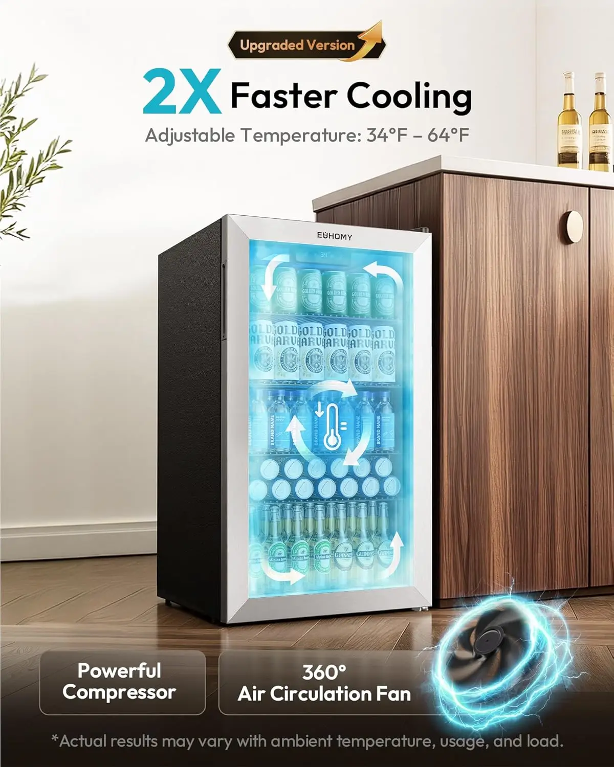 Mini Fridge 130 Can Beverage Refrigerator Cooler Glass Door for Soda Wine Beer, Beverage Cooler for Home, Bar,, Customized