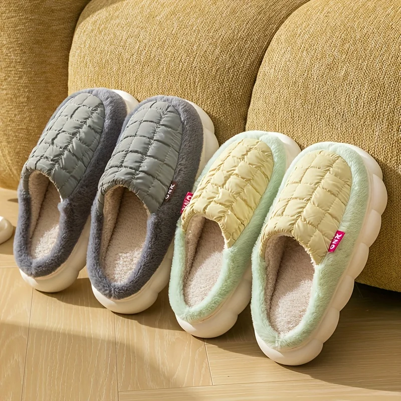 

Winter Warm Plaid Slippers Women men Soft Furry Lining Thick Bottom Indoor Outdoor Shoes Comfy Cozy Home Footwear Stylish Design