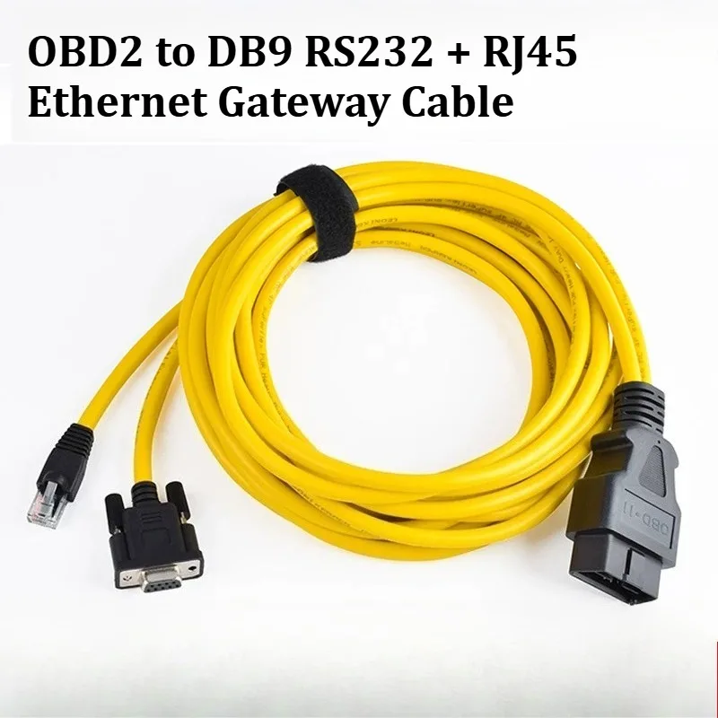 OBD2 16Pin to DB9  RS232 + RJ45 Ethernet Gateway Cable, J1962 Diagnostic Adapter Lead for Car Scanner ELM327 ENET DoIP Coding