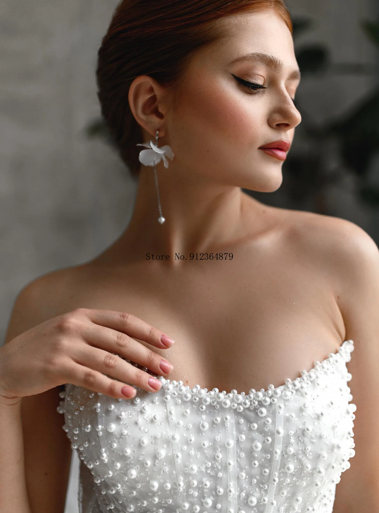 فستان زفاف أنيق مخصص بدون أكتاف مع دانتيل لؤلؤي مزين بحورية البحر الشفافة فستان زفاف صورة ظلية للاحتفالات الرسمية #6