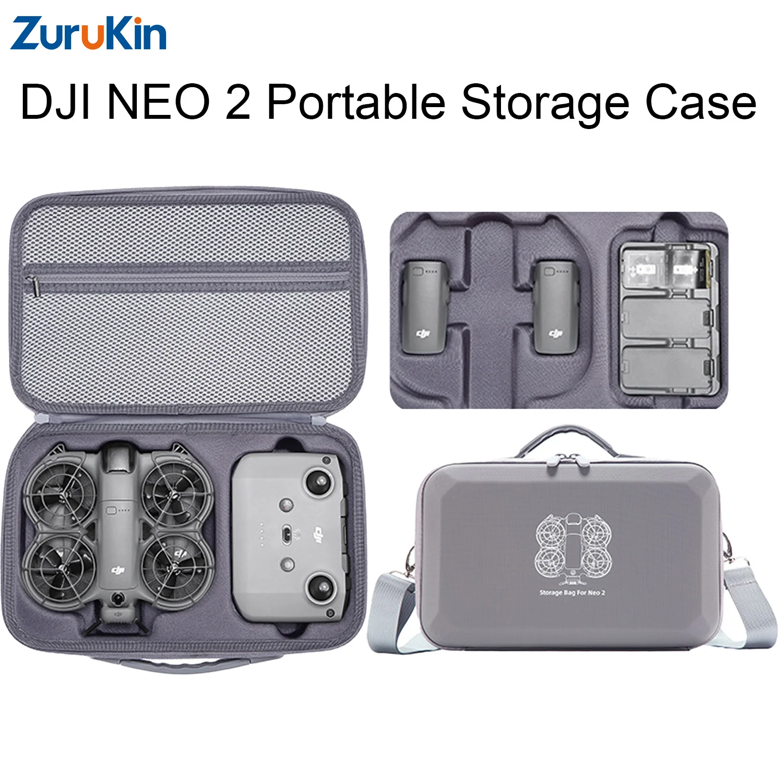 RCXB004/RCXB004-B Storage Case for DJI Neo2 4K Drone Waterproof Shockproof Hard Shell Bag Portable Shoulder Backpack Grey/Black