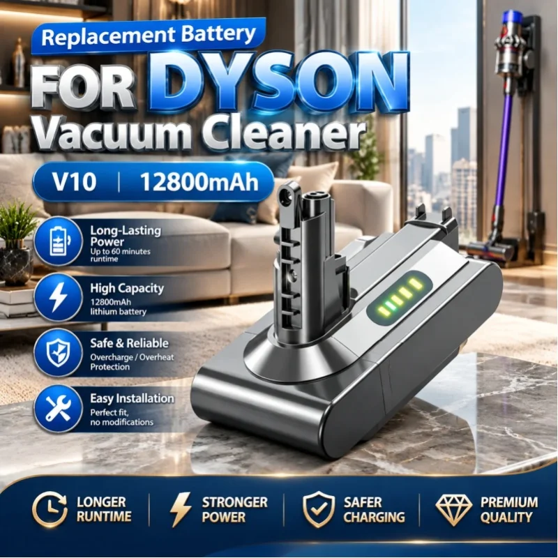 12800mAh 25,2V Lithium-Ionen-Akku für Dyson V10 SV12 Akku-Staubsauger, Hochkapazitäts-Ersatzakku